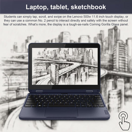 (Refurbished) Lenovo ThinkPad Yoga 500w Gen 3 2-in-1 Laptop (11.6" Touchscreen, Intel Pentium N6000, 8GB RAM, 256GB SSD) Ruggedized for Student & Education, Webcam, Type-C, Wi-Fi, Win 10, Blue, 2023