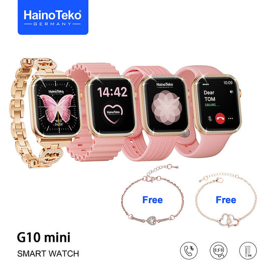 Haino Teko Germany G10 Mini Smart Watch AMOLED Display 4 Pair Strap and Two Stylish Bracelet For Ladies