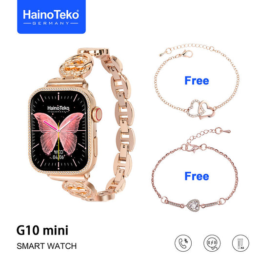 Haino Teko Germany G10 Mini Smart Watch AMOLED Display 4 Pair Strap and Two Stylish Bracelet For Ladies